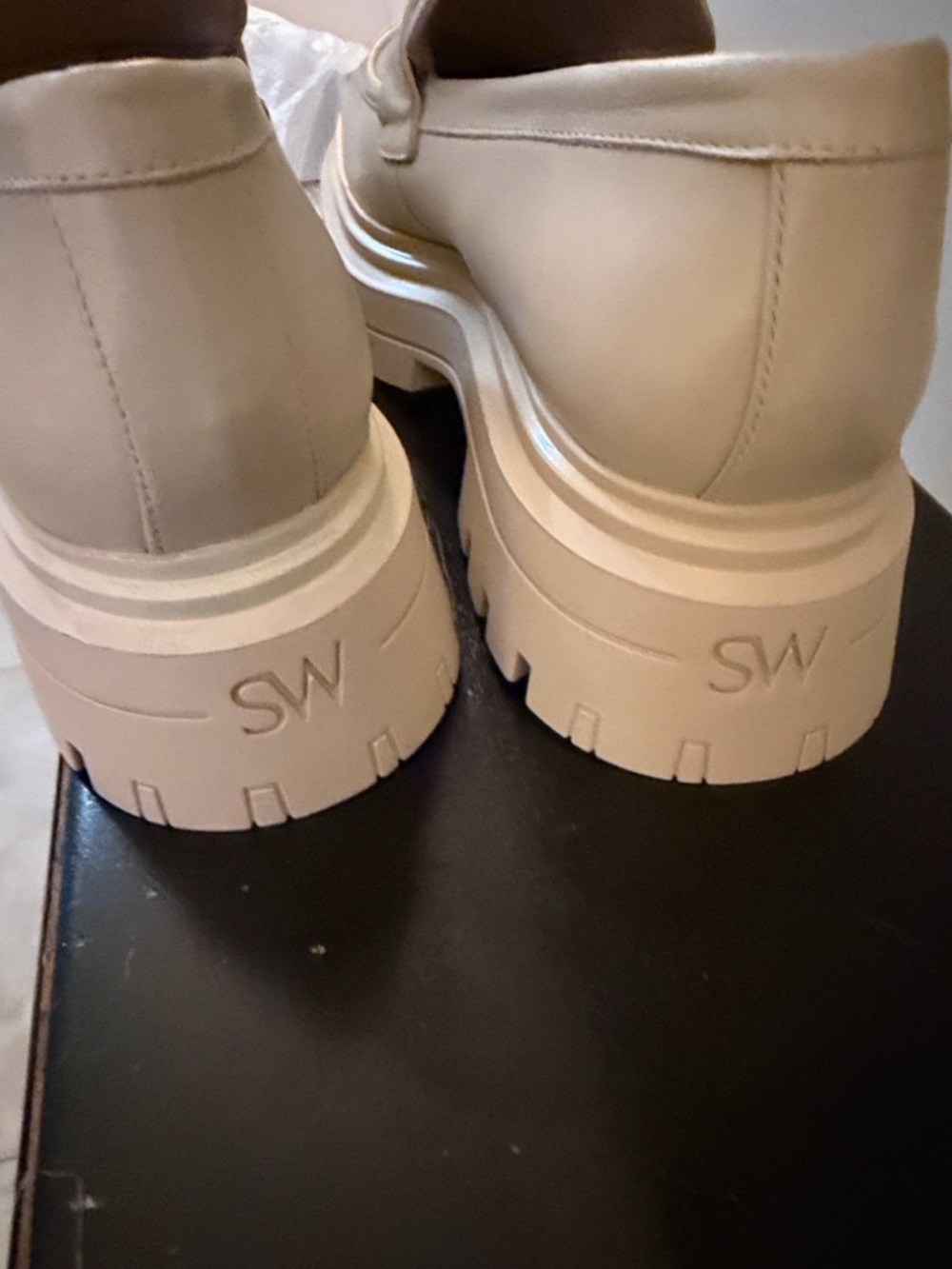 Stuart Weitzman Cream Leather Penny Loafers - Picture 3 of 9